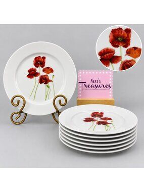 Creative Tops FIELD POPPIES England  Red On White Porcelain Salad Plates Set 7